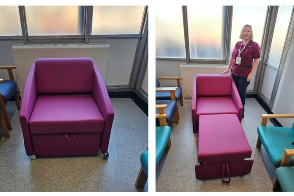 A chair that unfolds into a bed.